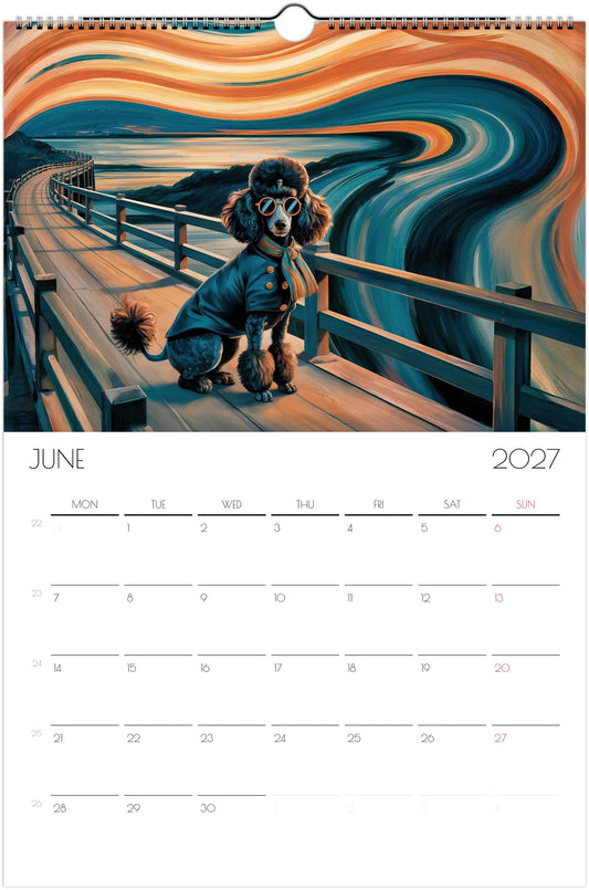 Poedelkalender 2027 – 12 maanden kunstkalender voor aan de muur voor poedelliefhebbers