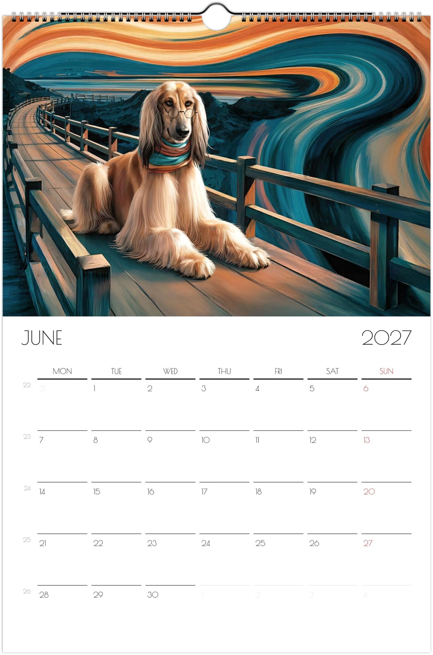 Afghaanse Windhond Kalender 2027 – 12-Maanden Fine Art Honden Wandkalender voor Afghaanse Windhond Liefhebbers
