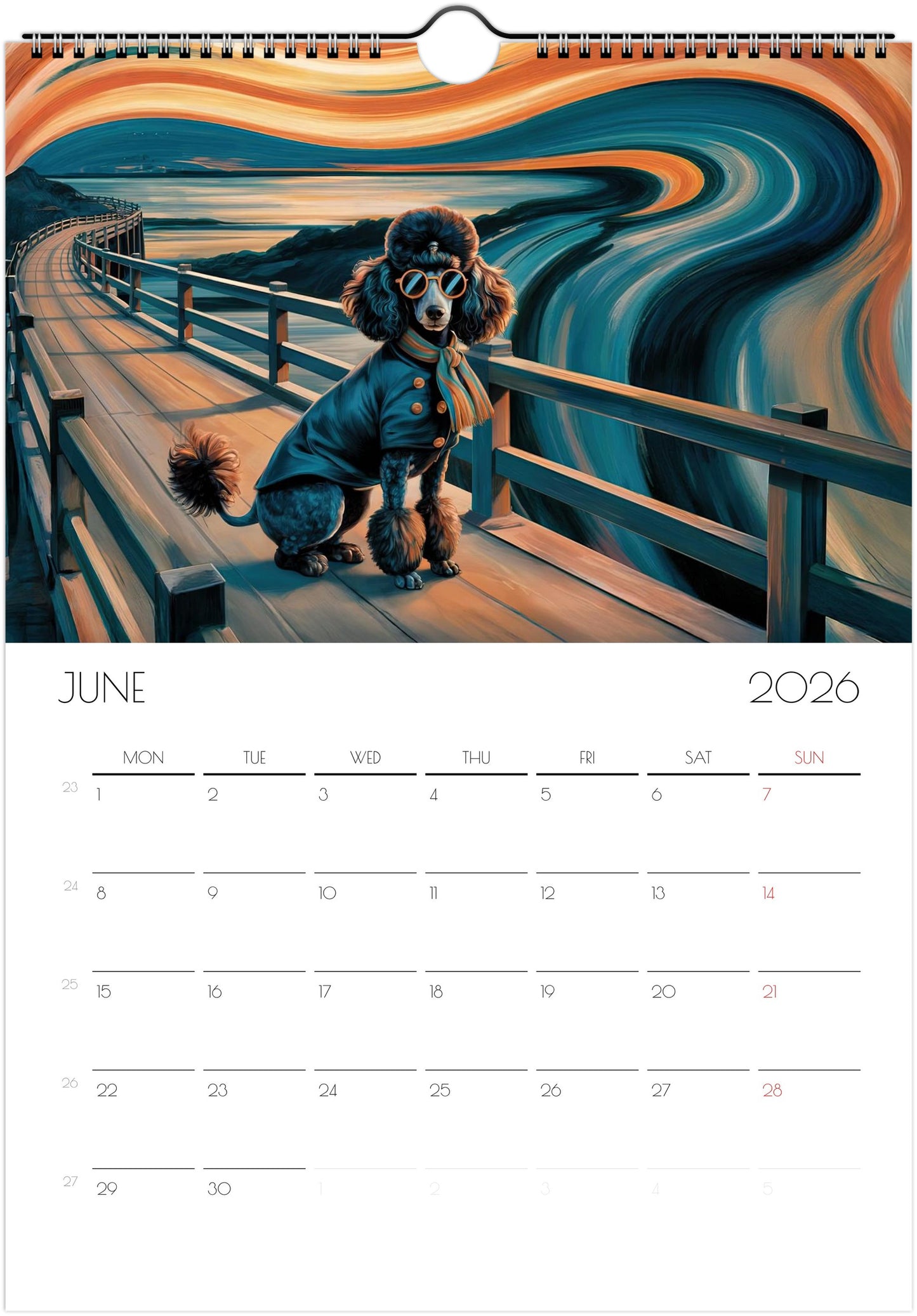 2026 Poodle Wall Planner – Artistic Dog Portrait Collection, 12-Month Printed Gift for Pet Lovers