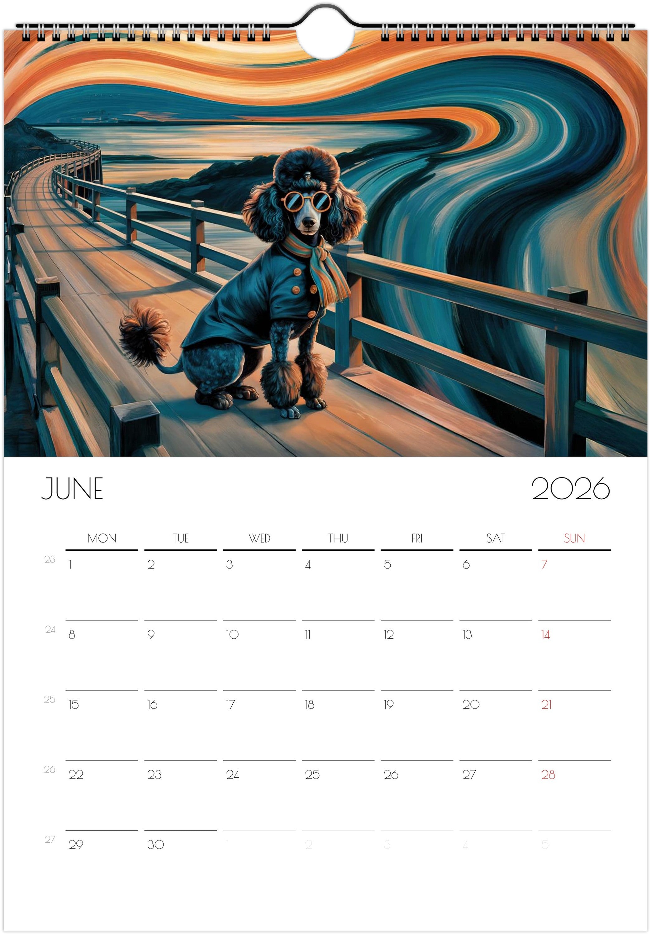 2026 Poodle Wall Planner – Artistic Dog Portrait Collection, 12-Month Printed Gift for Pet Lovers