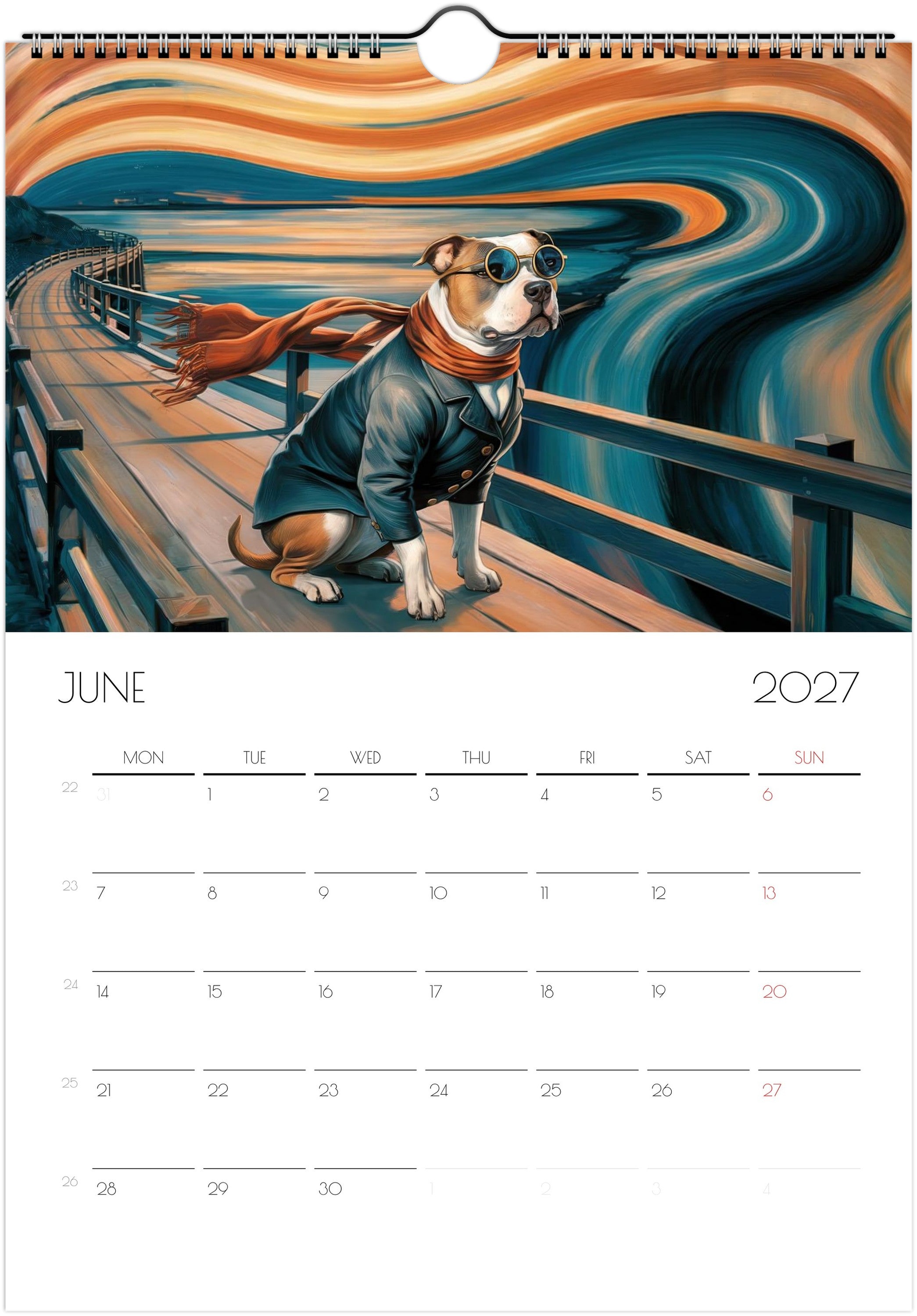 Pitbull Kalender 2027 – 12 Maanden Kunst Kalender voor Pitbull Liefhebbers