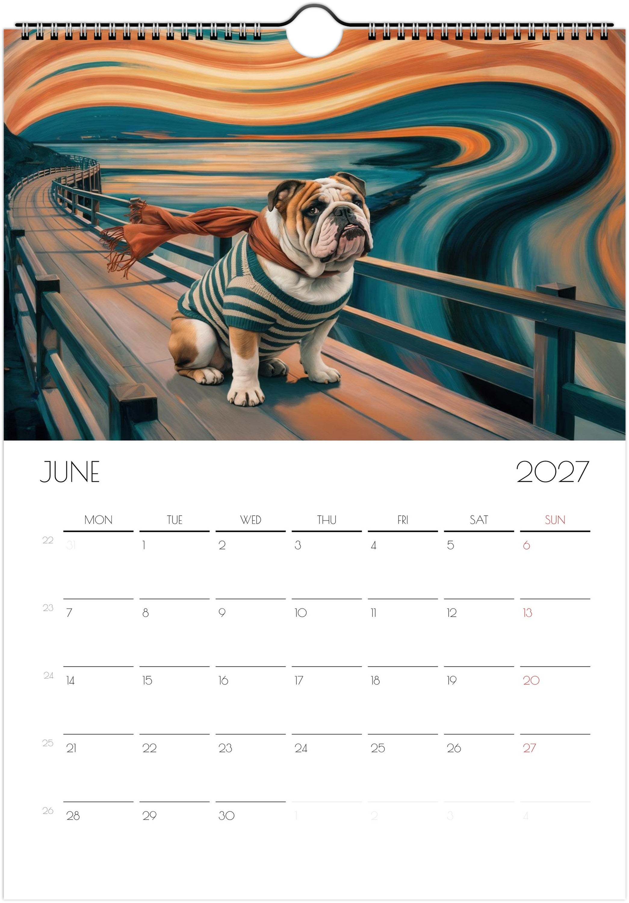 Engelse Bulldog Kalender 2027 – Fine Art Honden Wandkalender voor Bulldogliefhebbers