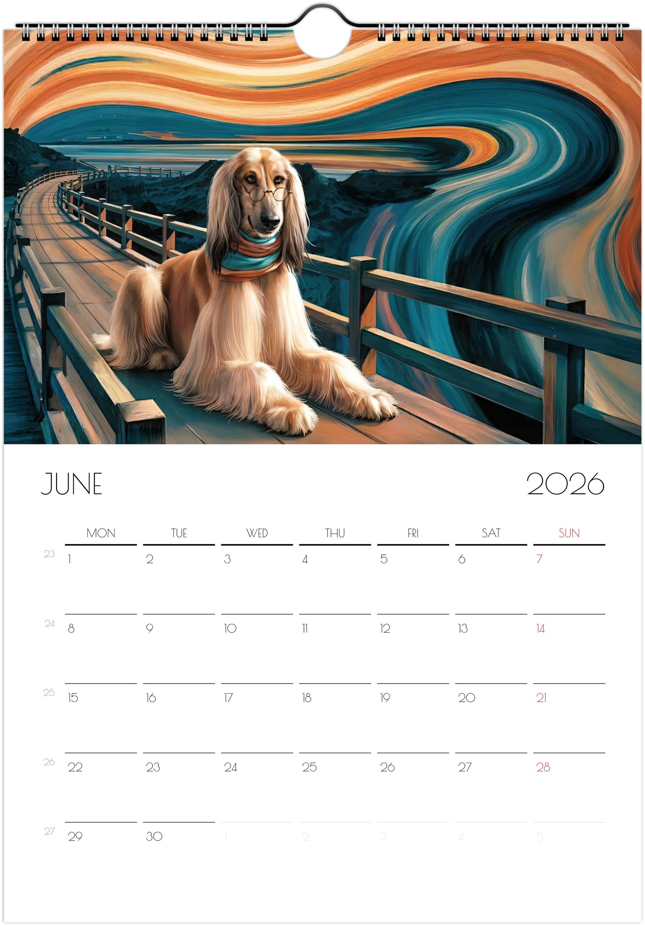 Afghan Hound Calendar 2026 – Art‑Style Dog Calendar with 12 Unique Designs
