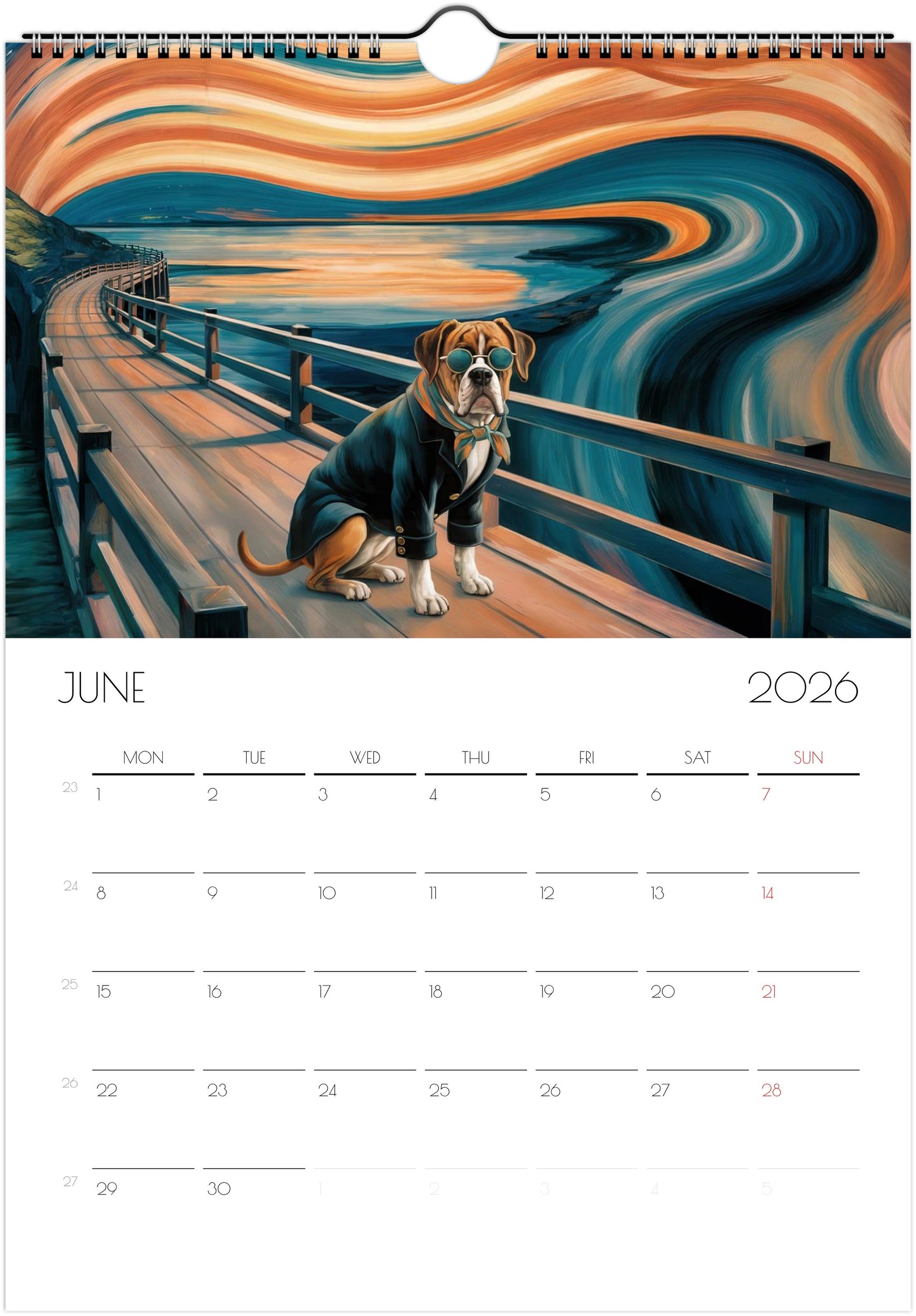 Boxer Calendar 2026 – Art-Style Dog Calendar with 12 Unique Designs