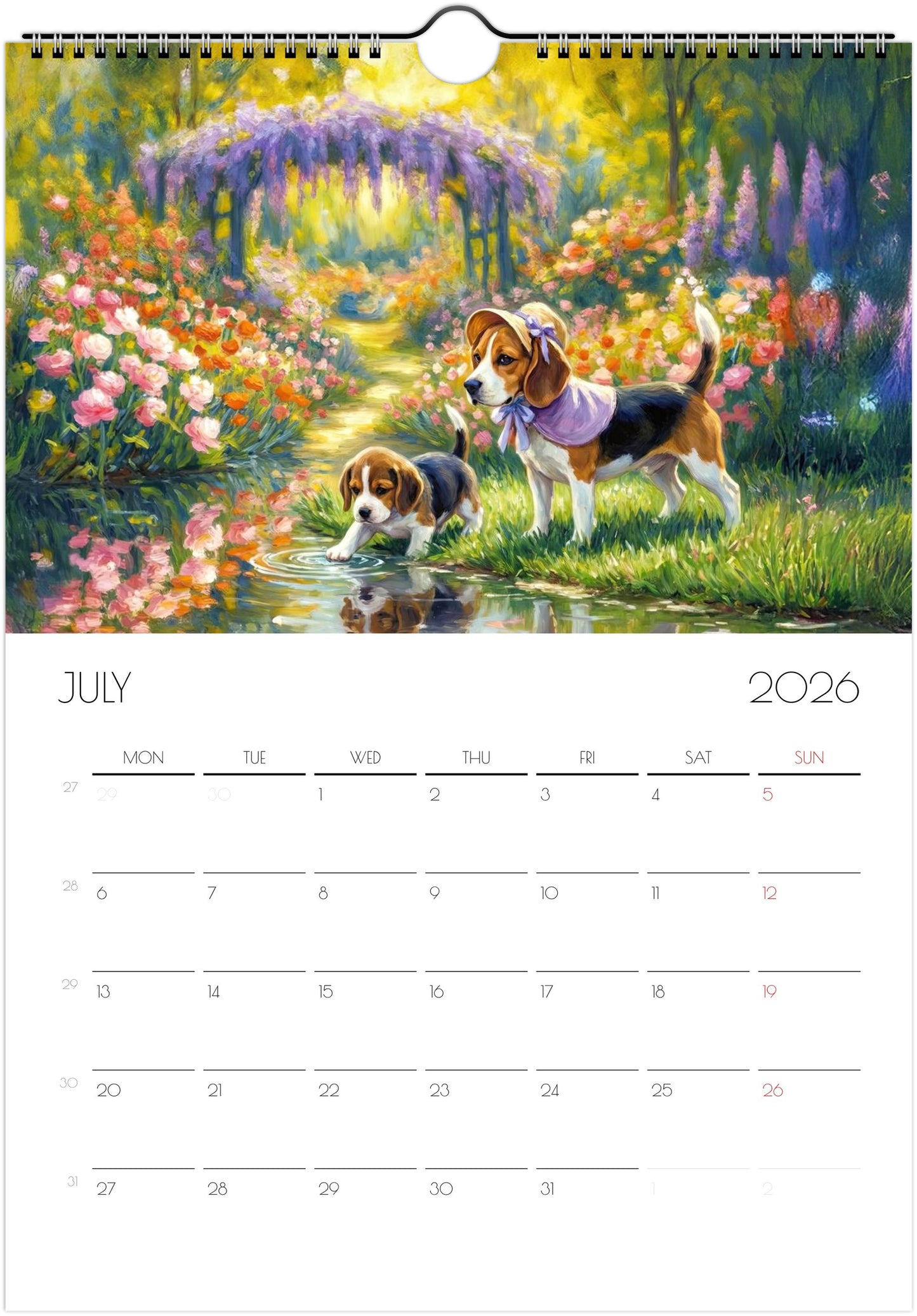 Beagle Wall Calendar 2026 – Artistic Dog Calendar with 12 Unique Portraits