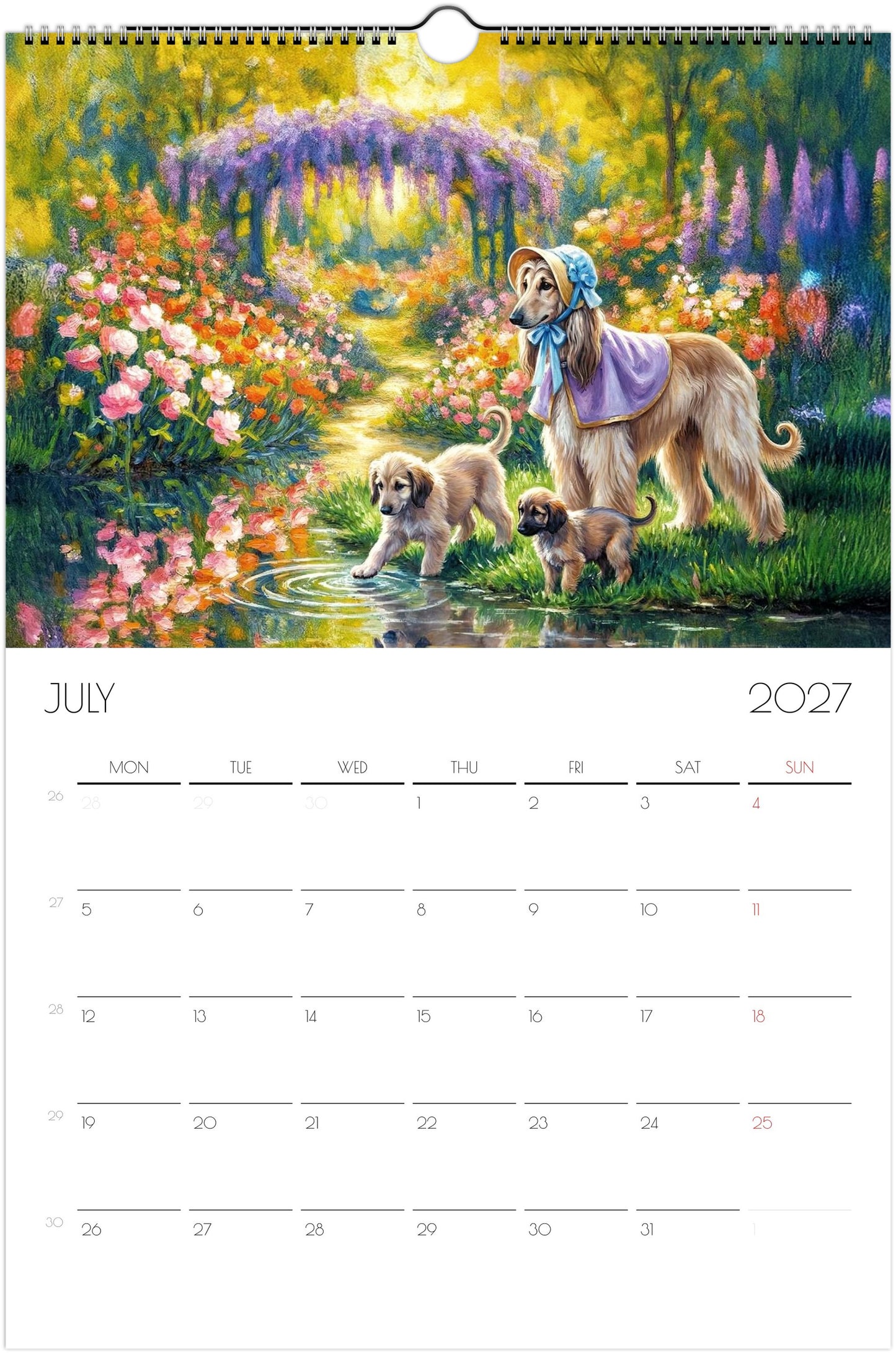 Afghaanse Windhond Kalender 2027 – 12-Maanden Fine Art Honden Wandkalender voor Afghaanse Windhond Liefhebbers
