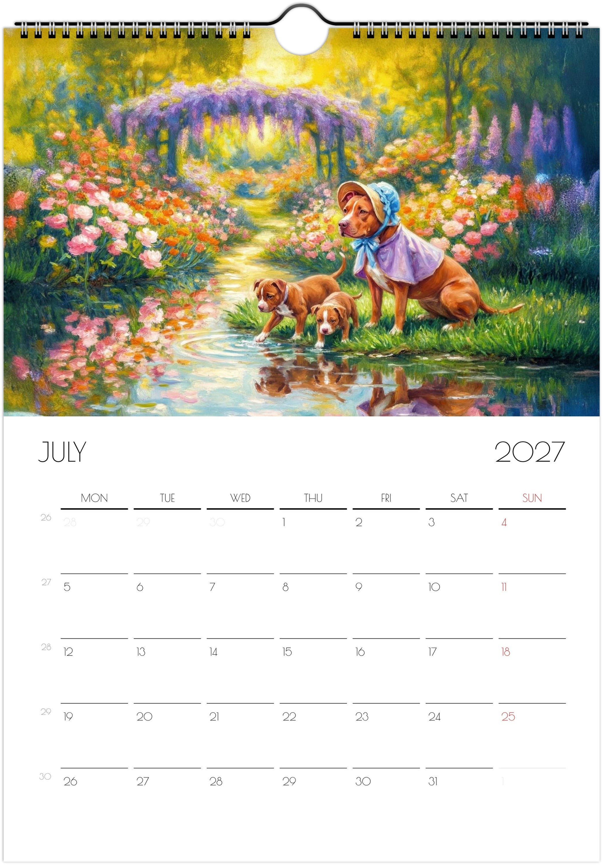 Pitbull Kalender 2027 – 12 Maanden Kunst Kalender voor Pitbull Liefhebbers