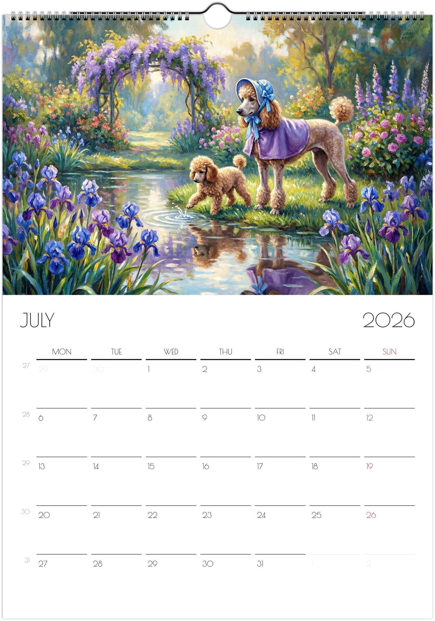 2026 Poodle Wall Planner – Artistic Dog Portrait Collection, 12-Month Printed Gift for Pet Lovers