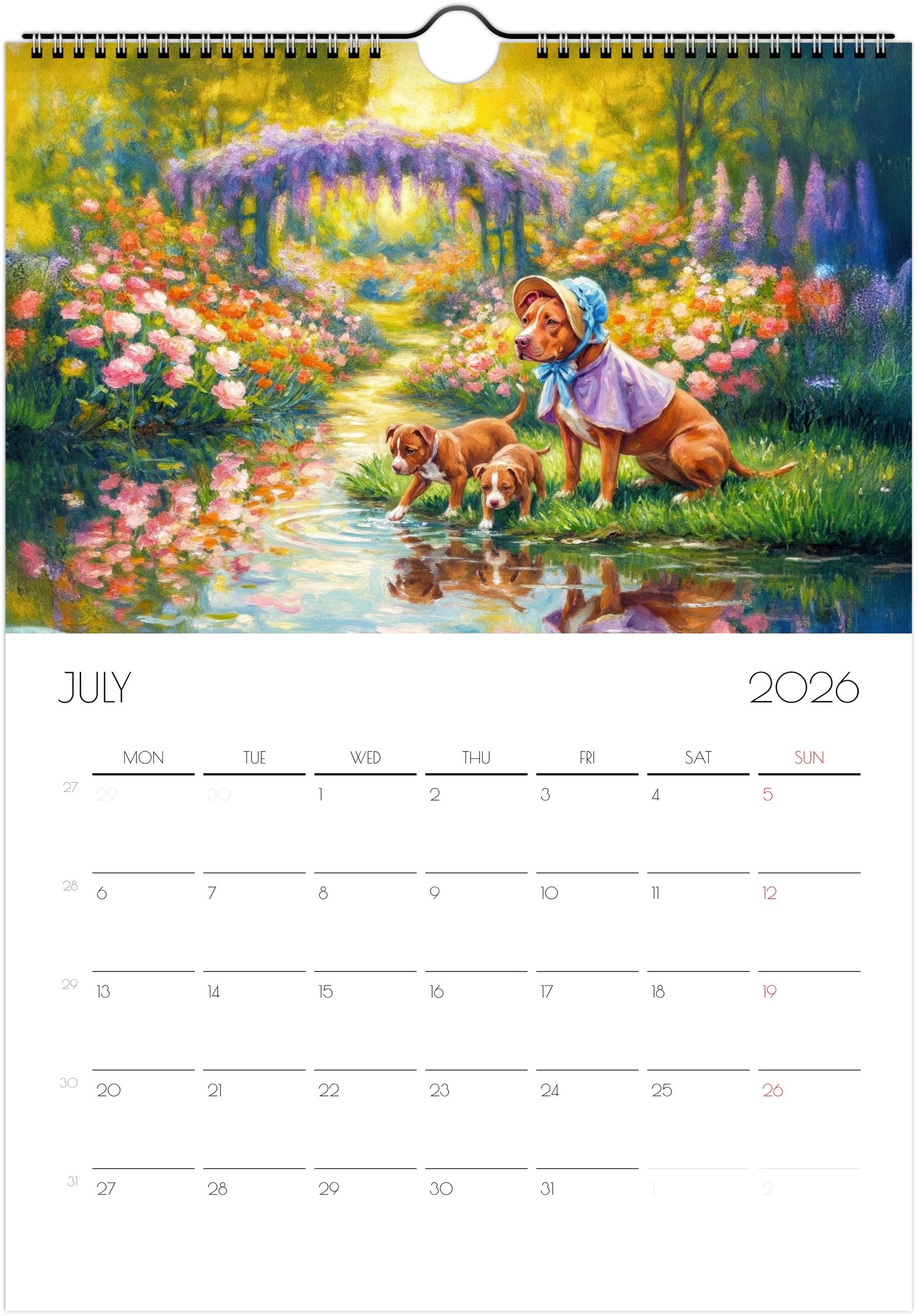 Pitbull Calendar 2026 – Art-Style Dog Calendar with 12 Unique Designs