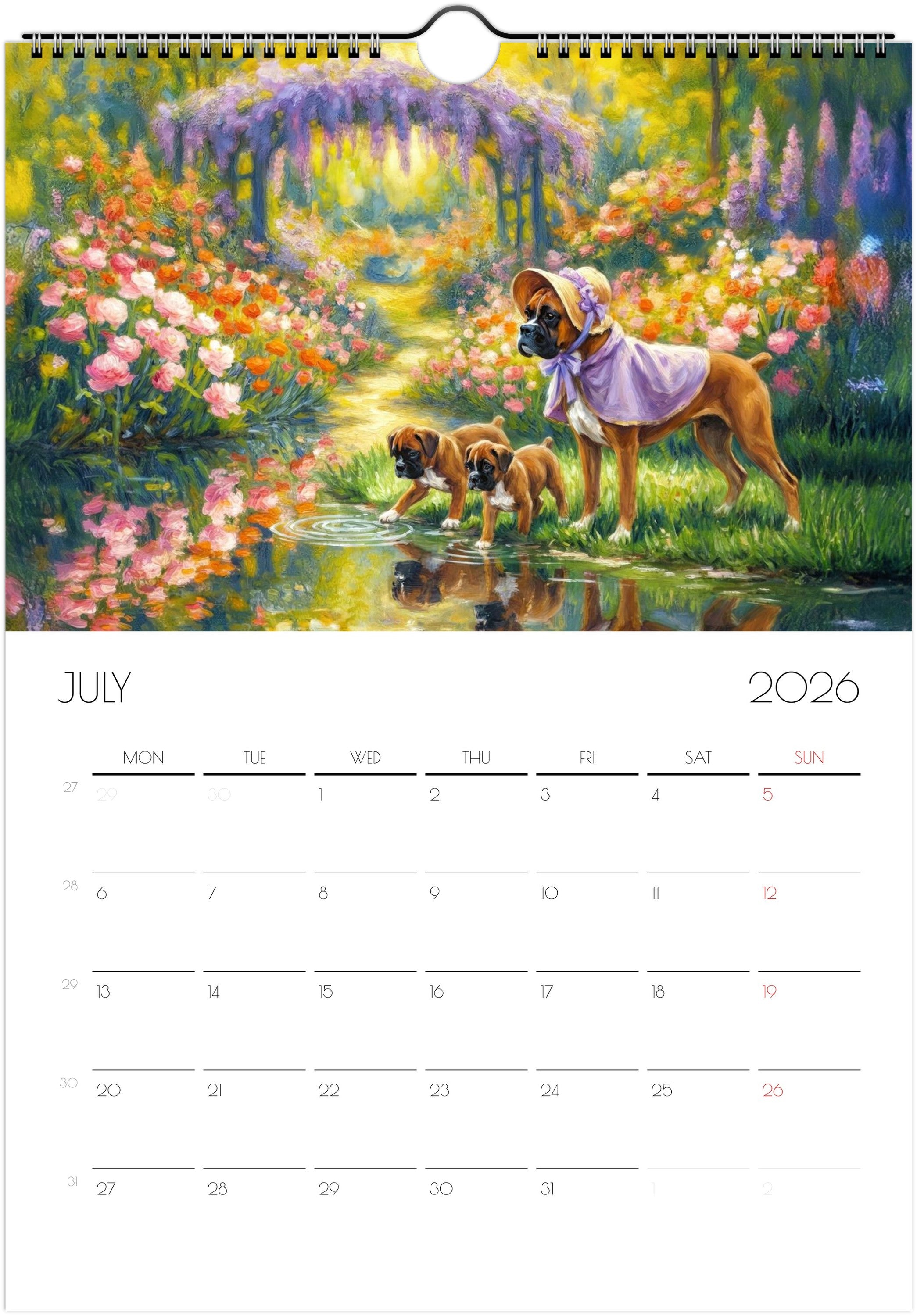 Boxer Calendar 2026 – Art-Style Dog Calendar with 12 Unique Designs
