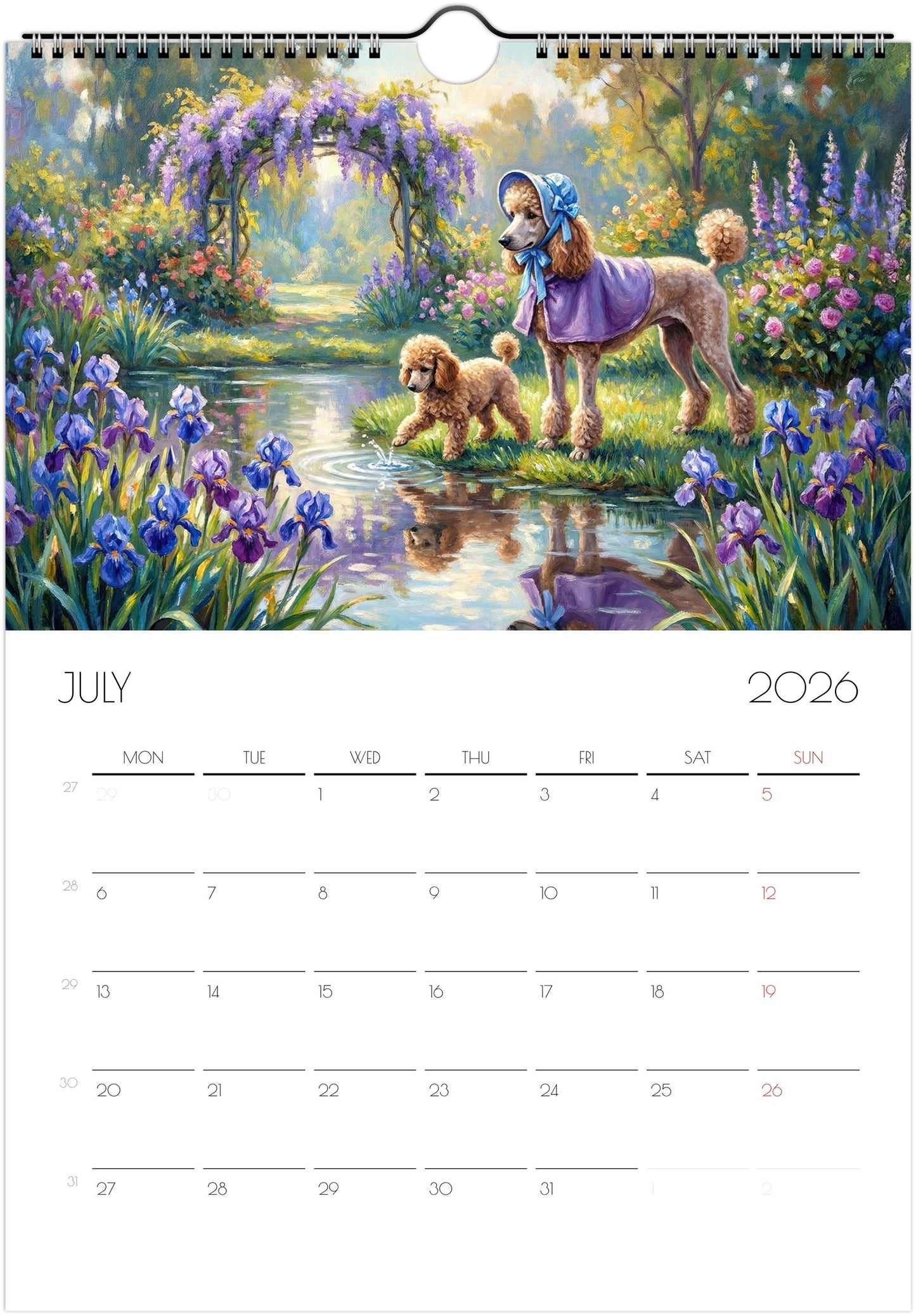 2026 Poodle Wall Planner – Artistic Dog Portrait Collection, 12-Month Printed Gift for Pet Lovers