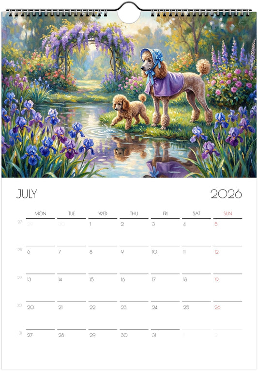 2026 Poodle Wall Planner – Artistic Dog Portrait Collection, 12-Month Printed Gift for Pet Lovers