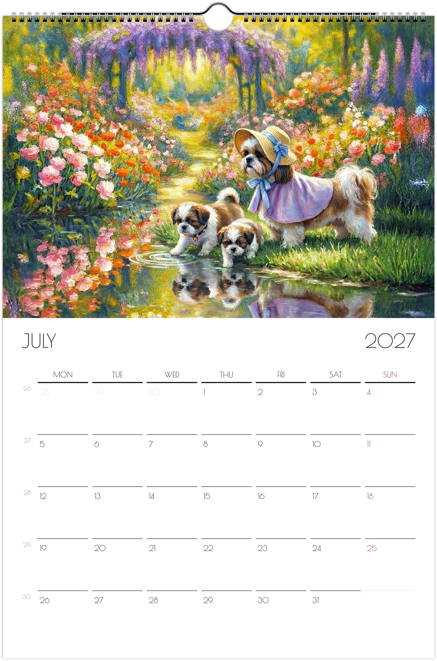 Shih Tzu Kalender 2027 – 12 Maanden Fine Art Honden Wandkalender voor Shih Tzu Liefhebbers