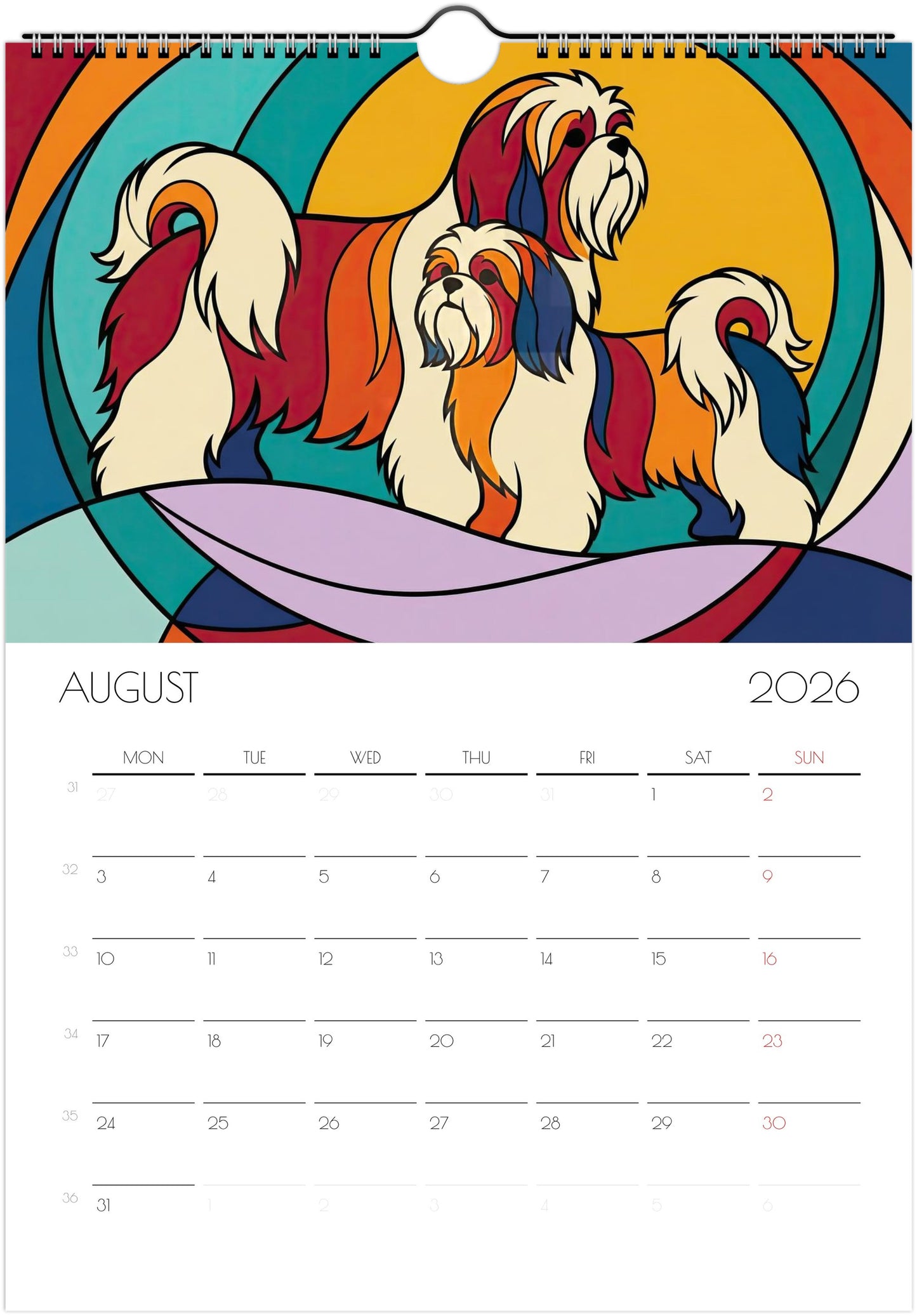 Shih Tzu Calendar 2026 – Art Style Dog Wall Calendar, 12 Month Planner, Unique Gift for Shih Tzu Lovers