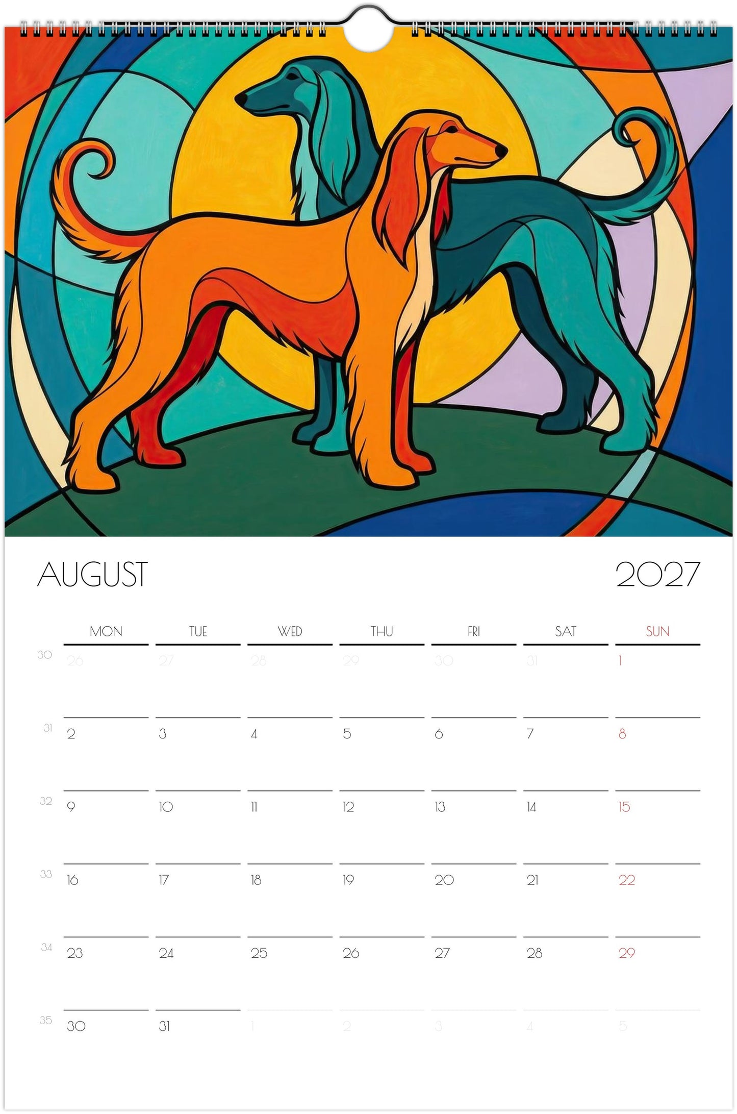 Afghaanse Windhond Kalender 2027 – 12-Maanden Fine Art Honden Wandkalender voor Afghaanse Windhond Liefhebbers
