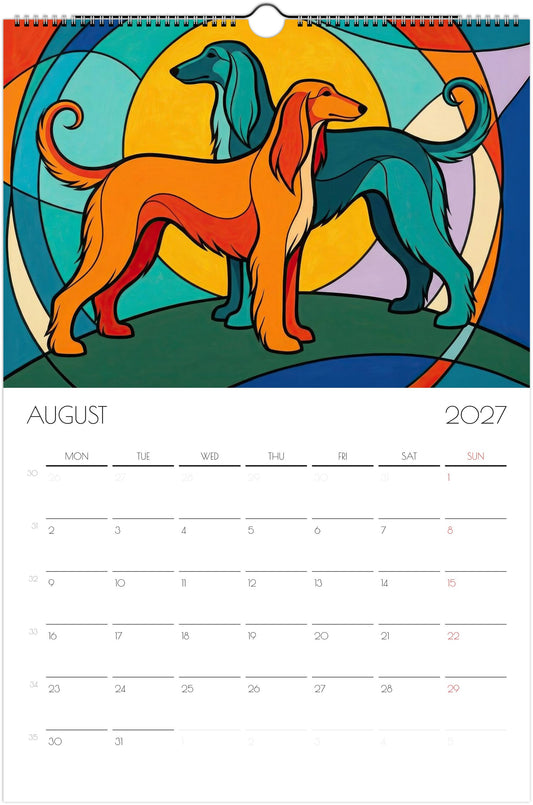 Afghaanse Windhond Kalender 2027 – 12-Maanden Fine Art Honden Wandkalender voor Afghaanse Windhond Liefhebbers