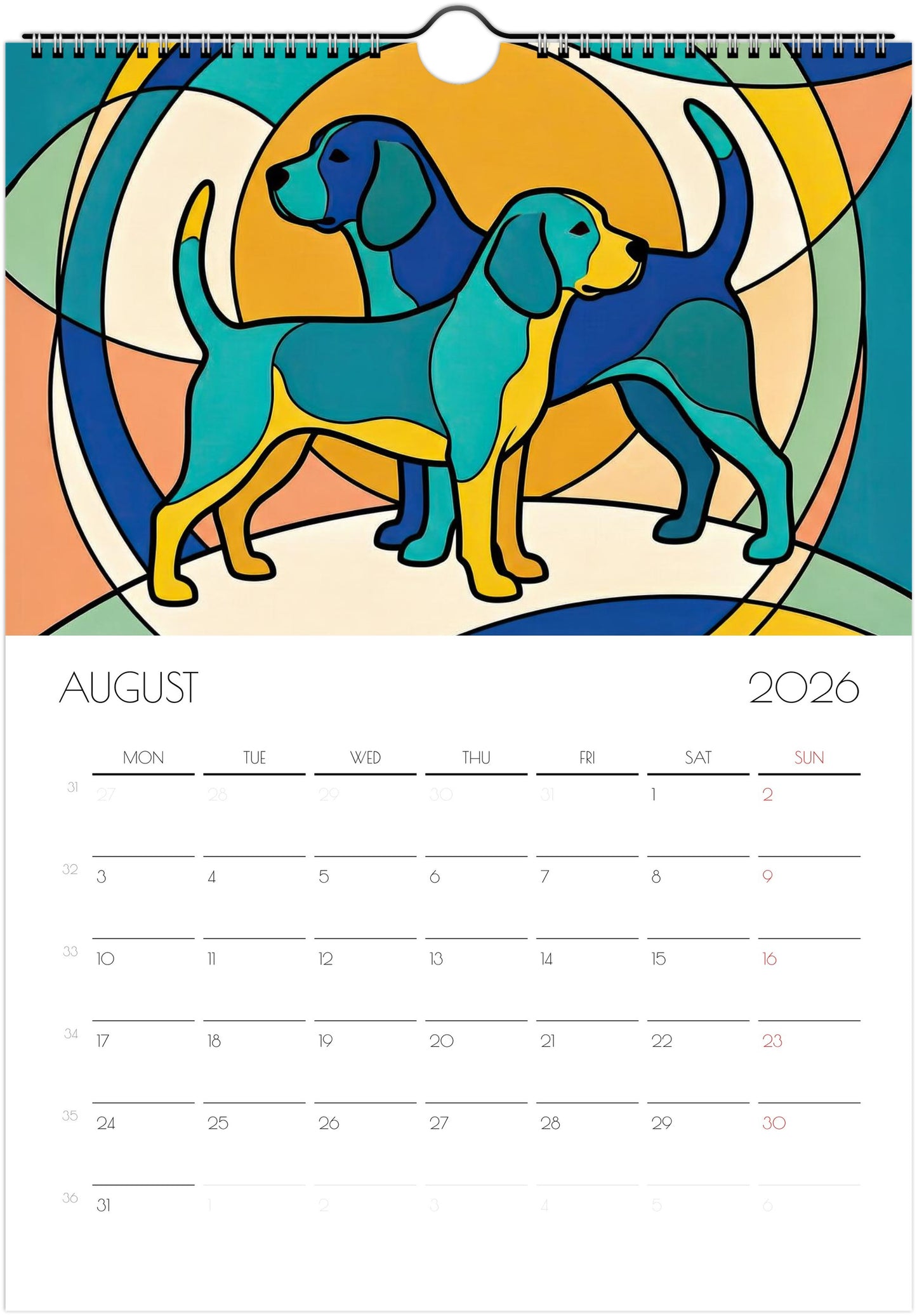 Beagle Wall Calendar 2026 – Artistic Dog Calendar with 12 Unique Portraits