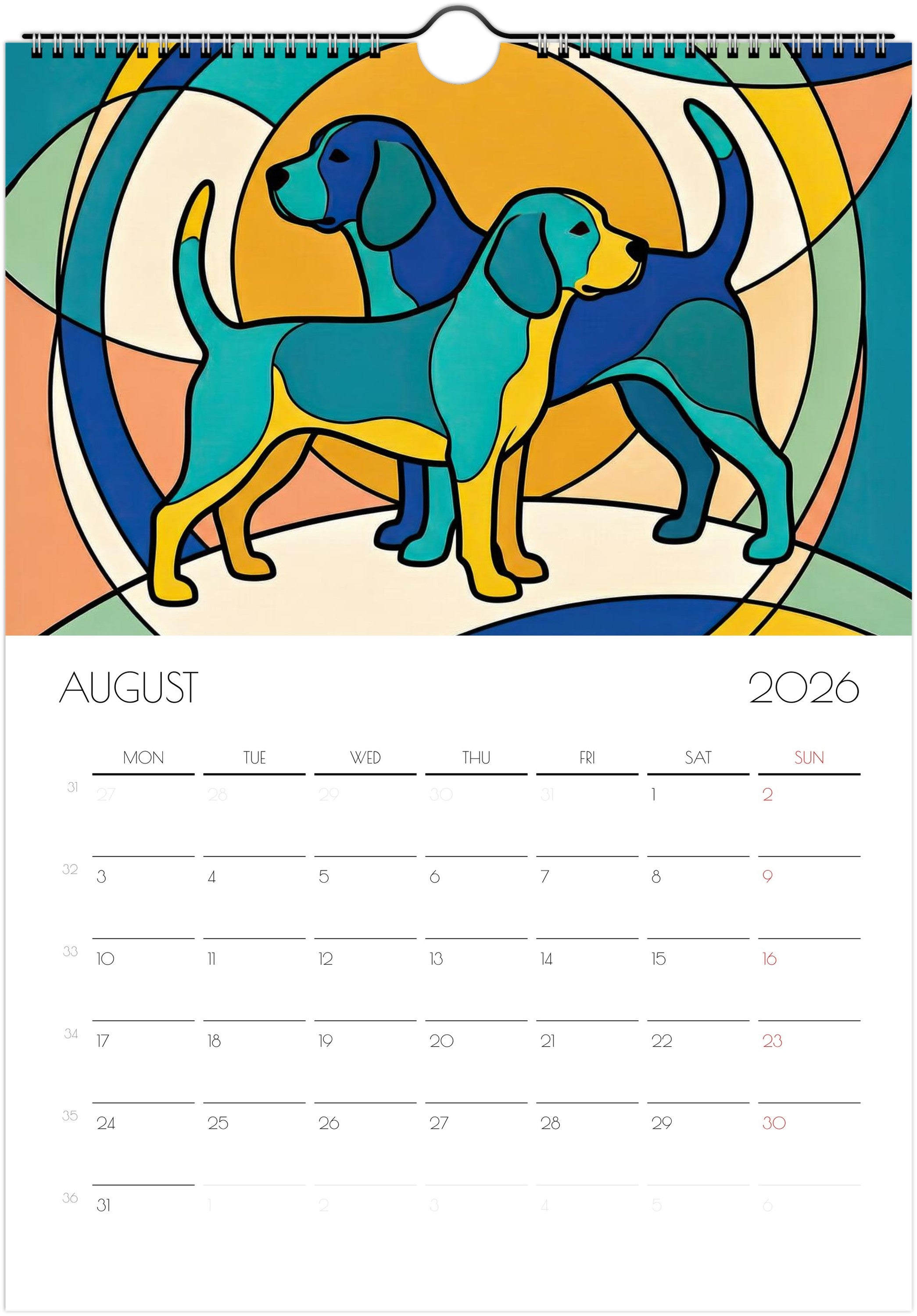 Beagle Wall Calendar 2026 – Artistic Dog Calendar with 12 Unique Portraits