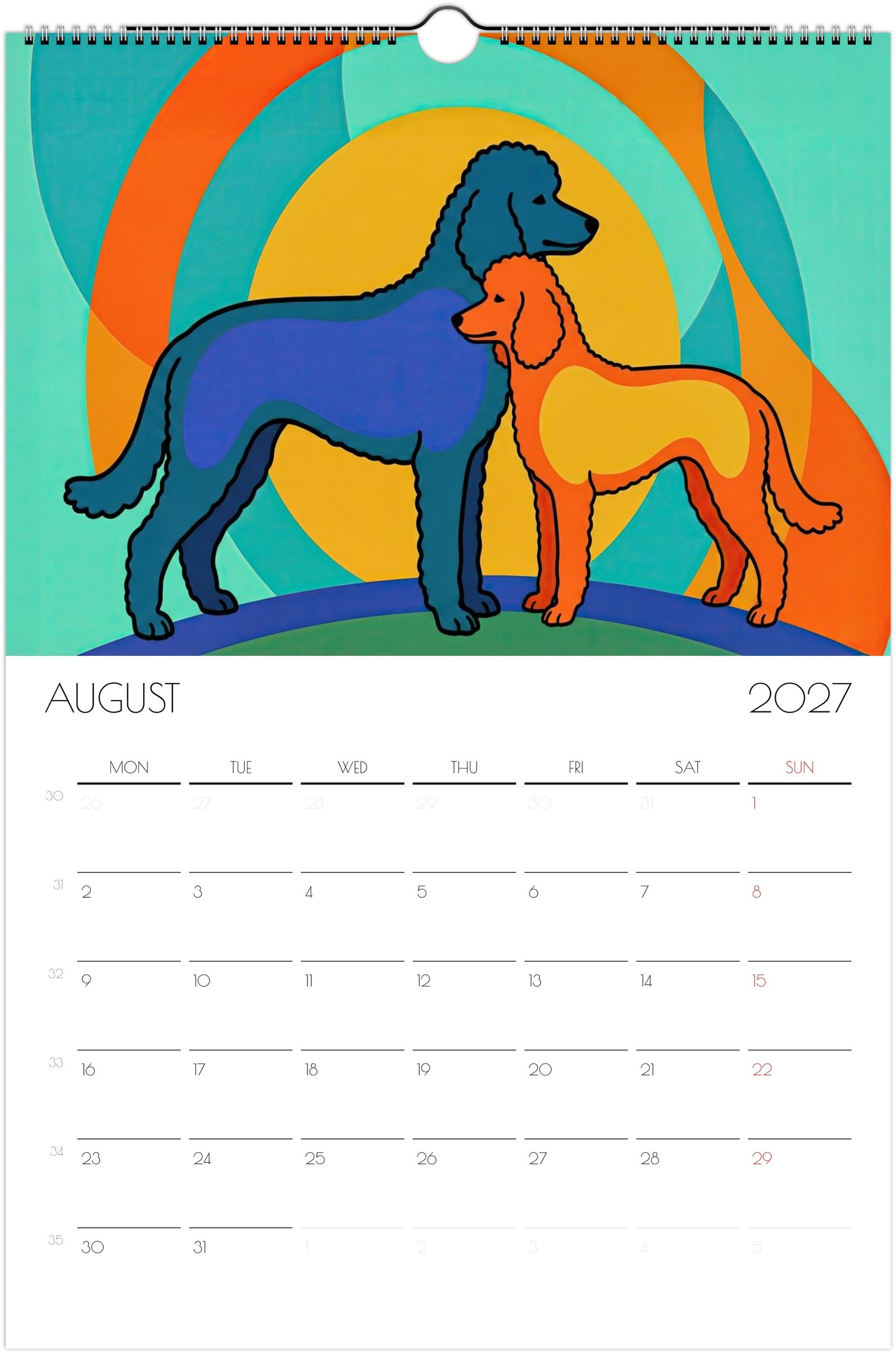 Poedelkalender 2027 – 12 maanden kunstkalender voor aan de muur voor poedelliefhebbers