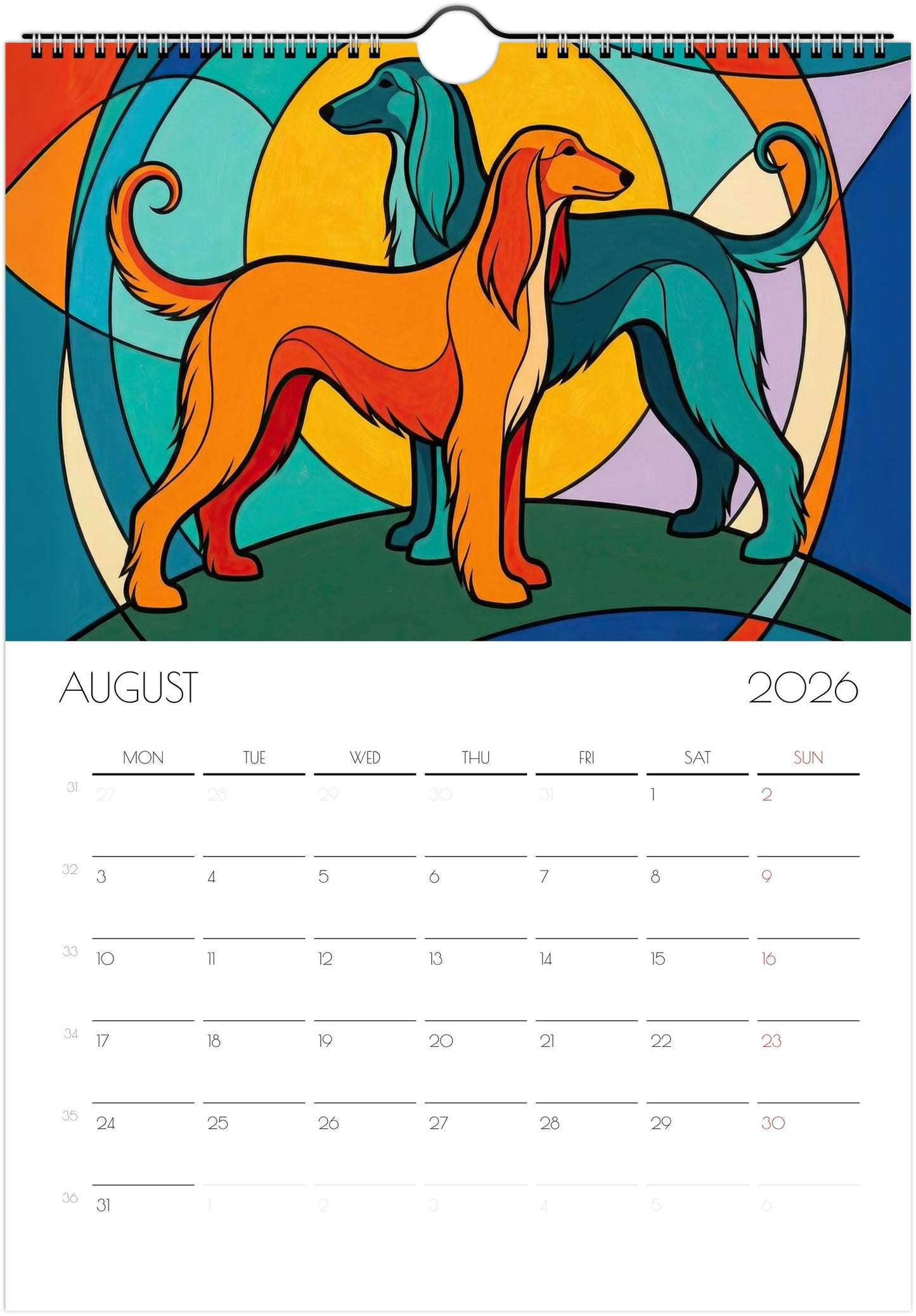 Afghan Hound Calendar 2026 – Art‑Style Dog Calendar with 12 Unique Designs