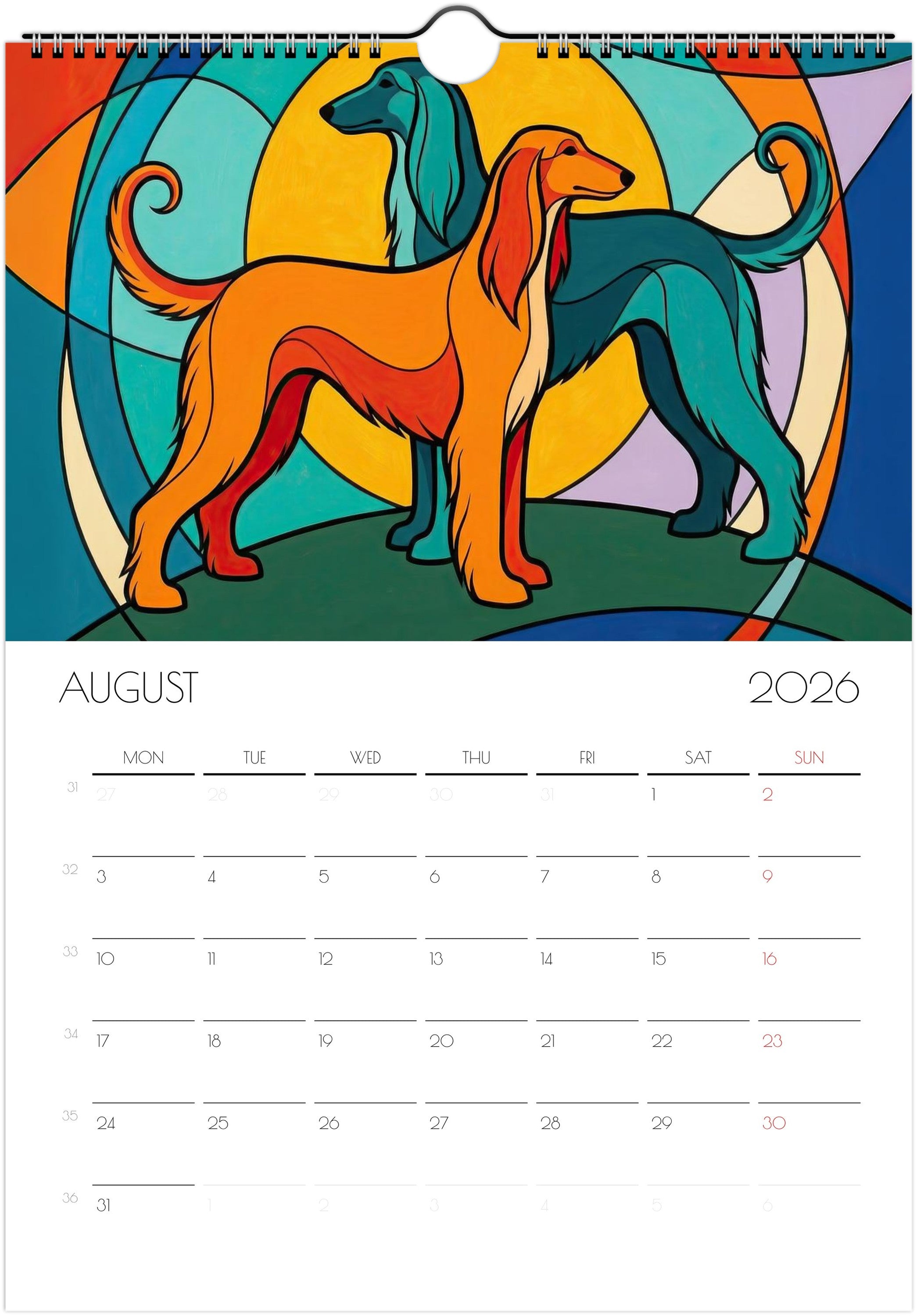 Afghan Hound Calendar 2026 – Art‑Style Dog Calendar with 12 Unique Designs