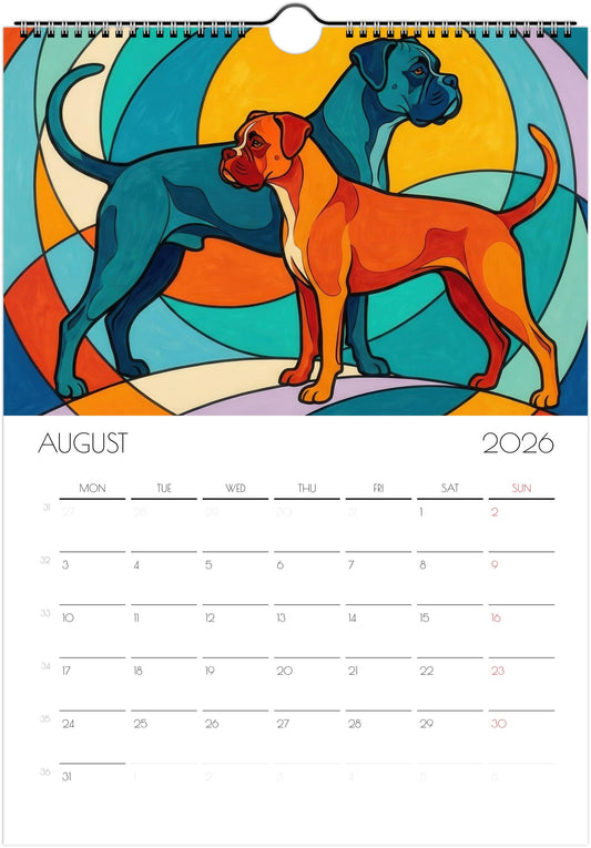 Boxer Calendar 2026 – Art-Style Dog Calendar with 12 Unique Designs