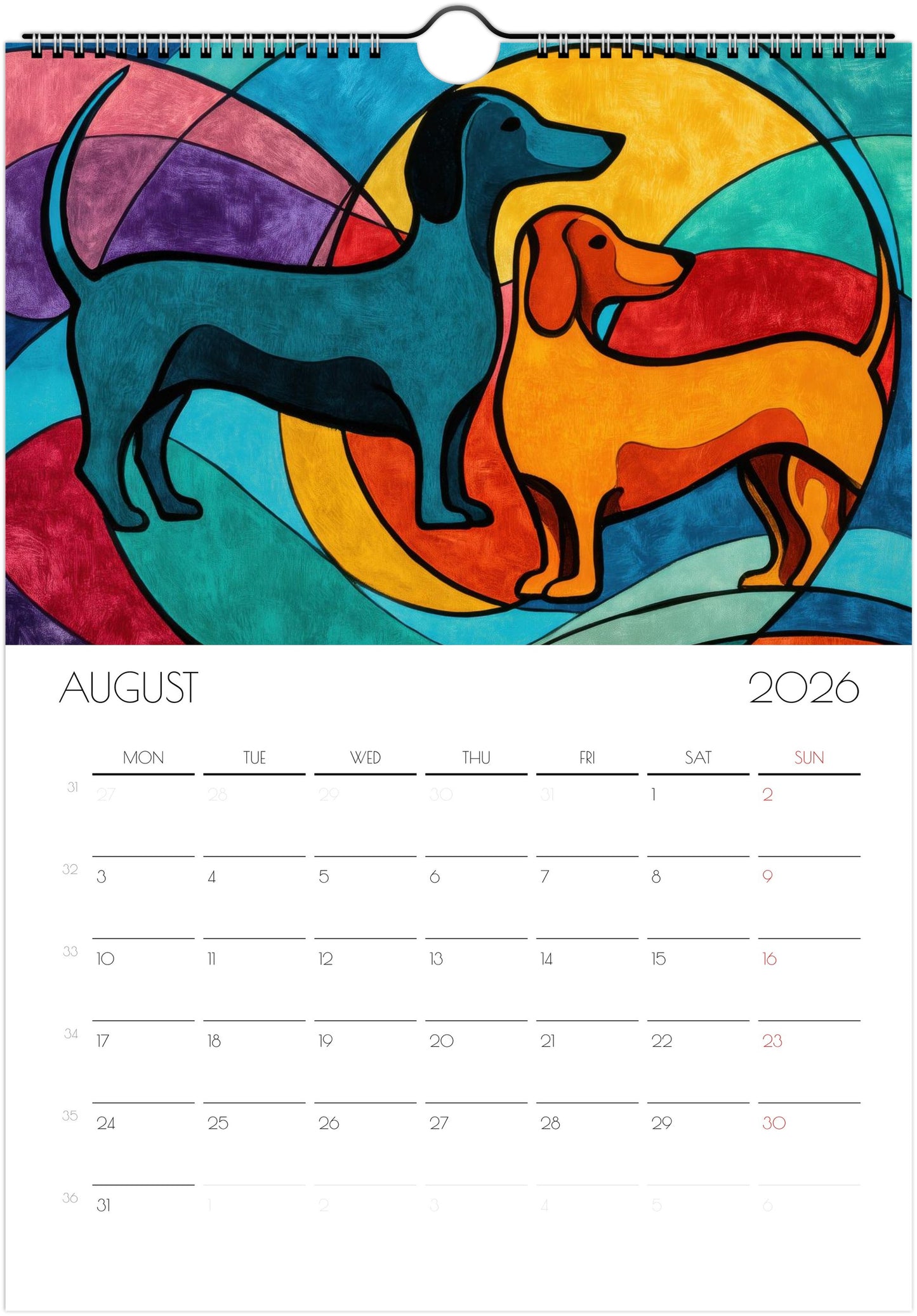 Dachshund Calendar 2026 – Art-Style Dog Calendar with 12 Unique Designs