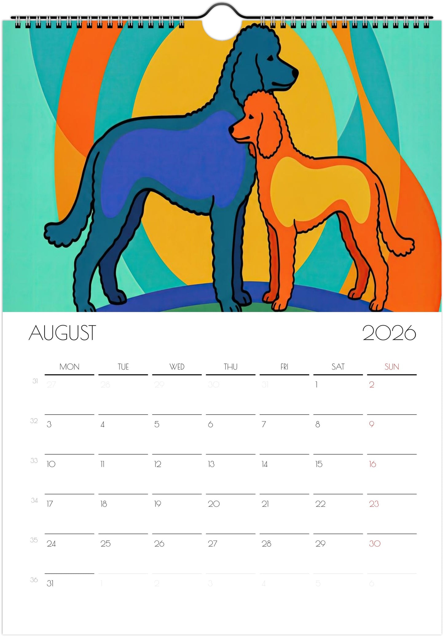 2026 Poodle Wall Planner – Artistic Dog Portrait Collection, 12-Month Printed Gift for Pet Lovers