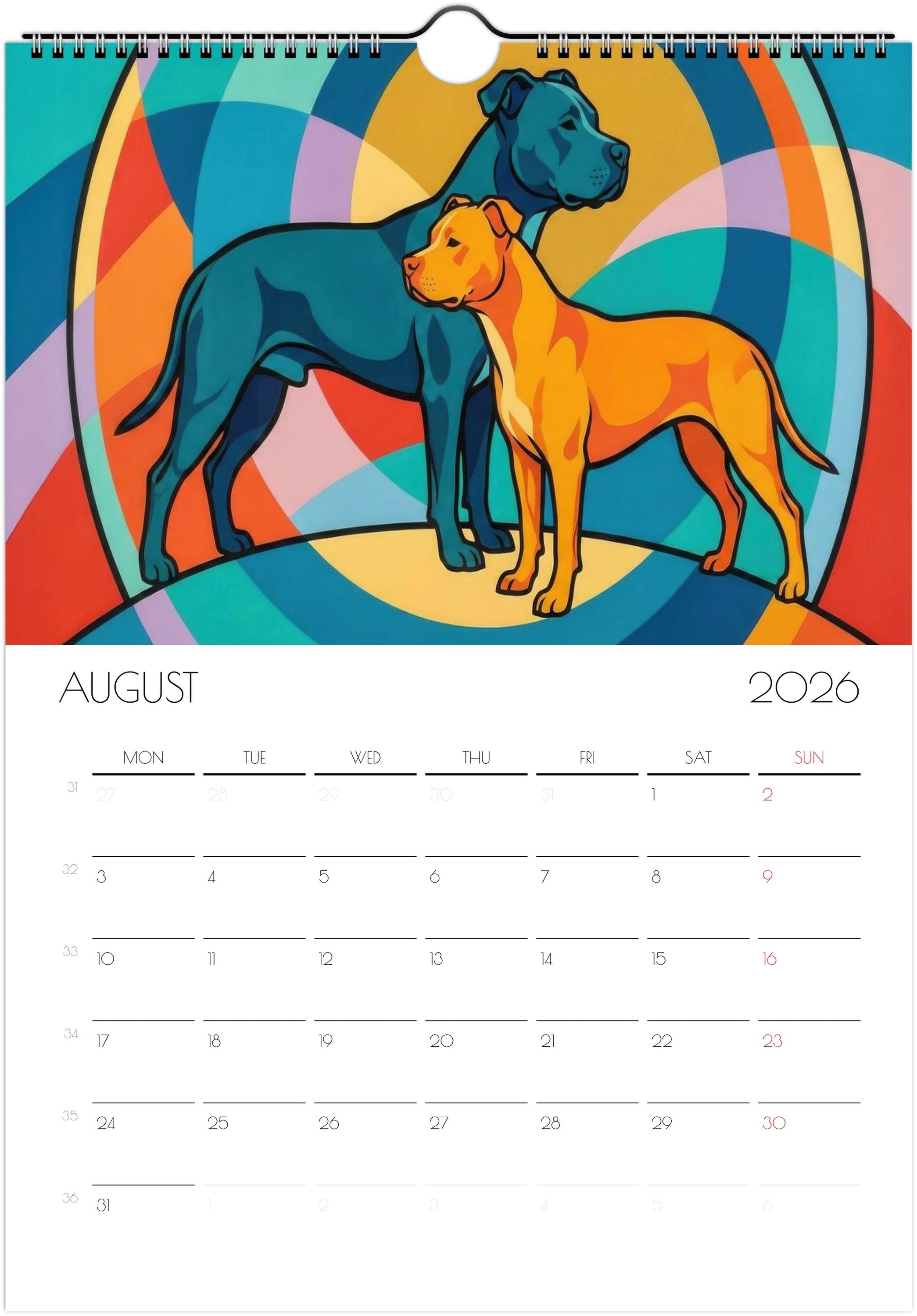 Pitbull Calendar 2026 – Art-Style Dog Calendar with 12 Unique Designs