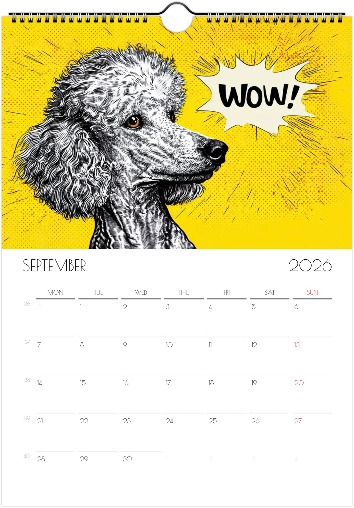 2026 Poodle Wall Planner – Artistic Dog Portrait Collection, 12-Month Printed Gift for Pet Lovers