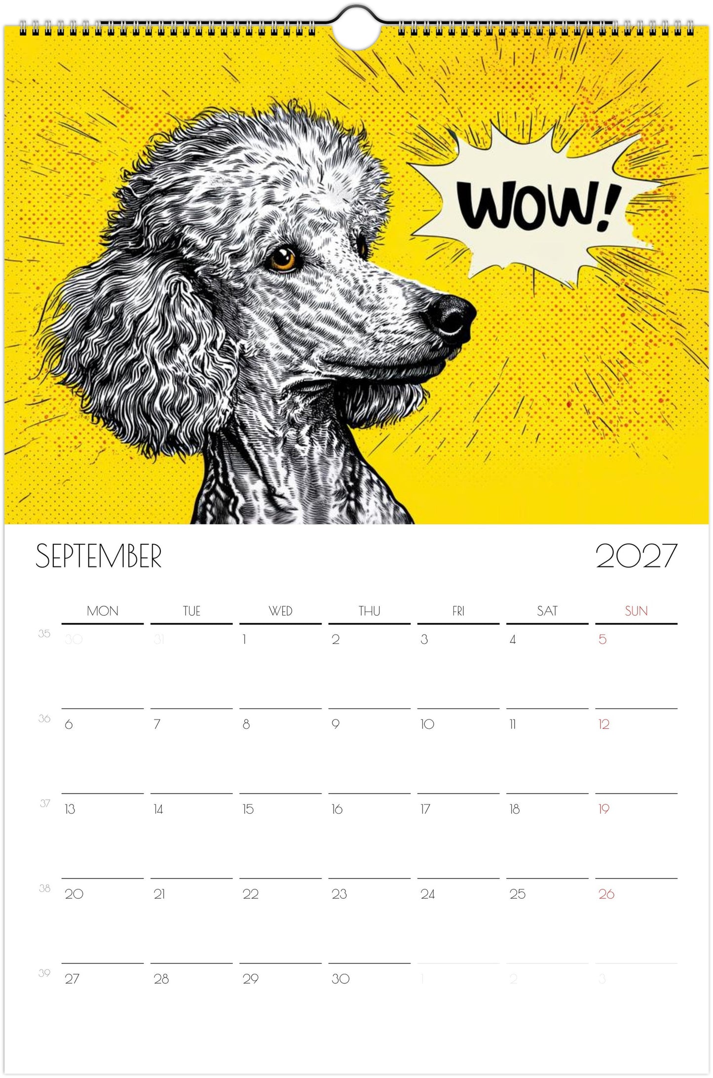 Poedelkalender 2027 – 12 maanden kunstkalender voor aan de muur voor poedelliefhebbers