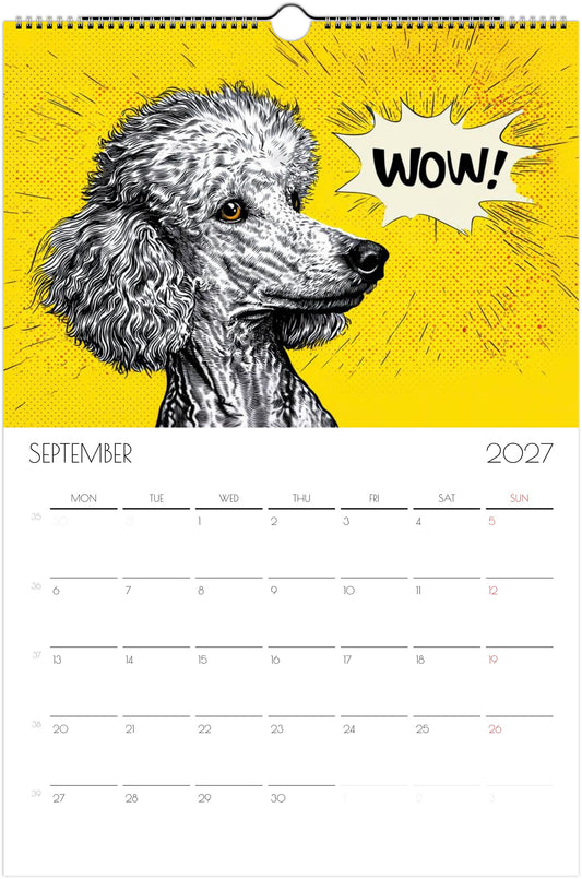 Poedelkalender 2027 – 12 maanden kunstkalender voor aan de muur voor poedelliefhebbers