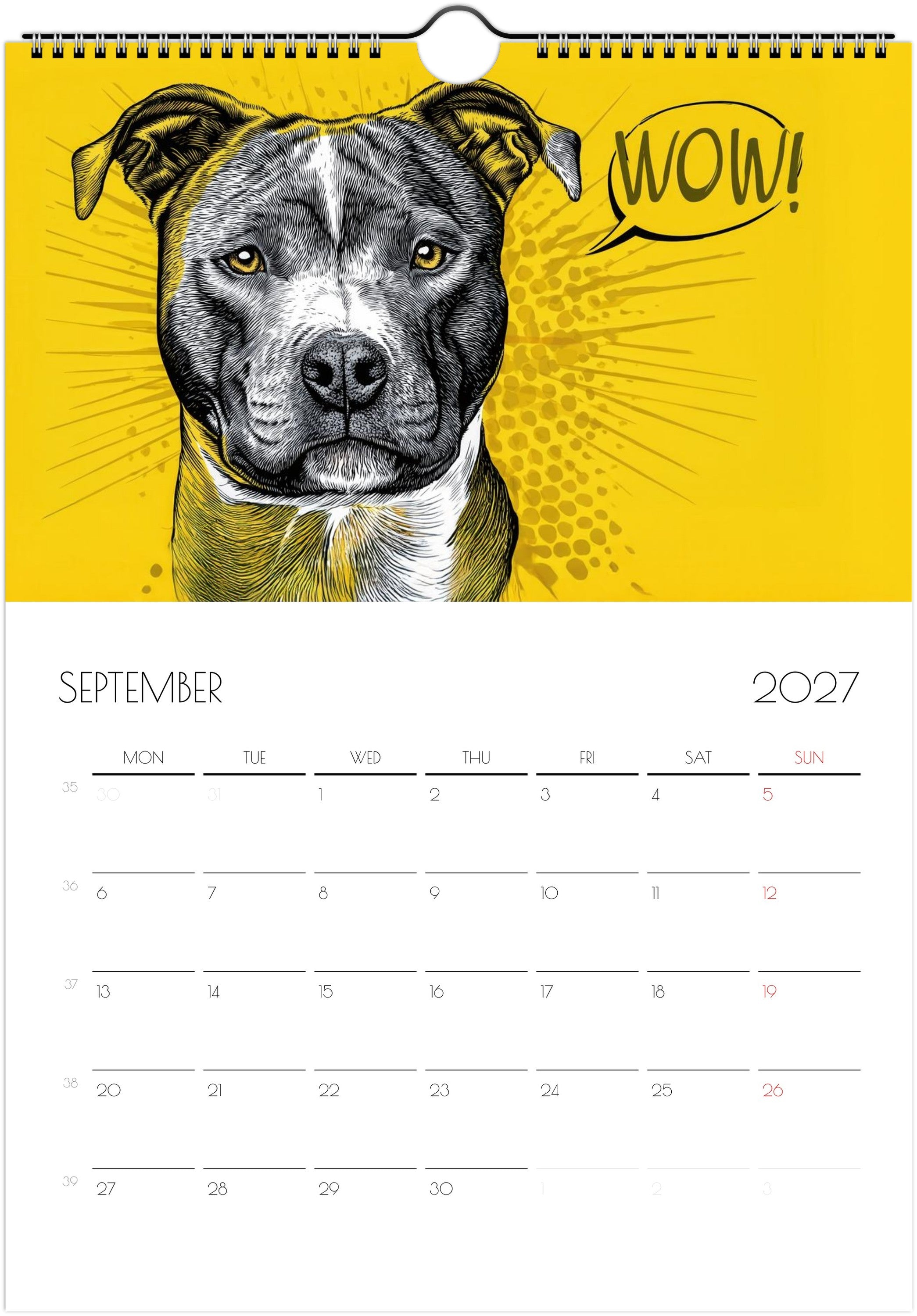 Pitbull Kalender 2027 – 12 Maanden Kunst Kalender voor Pitbull Liefhebbers