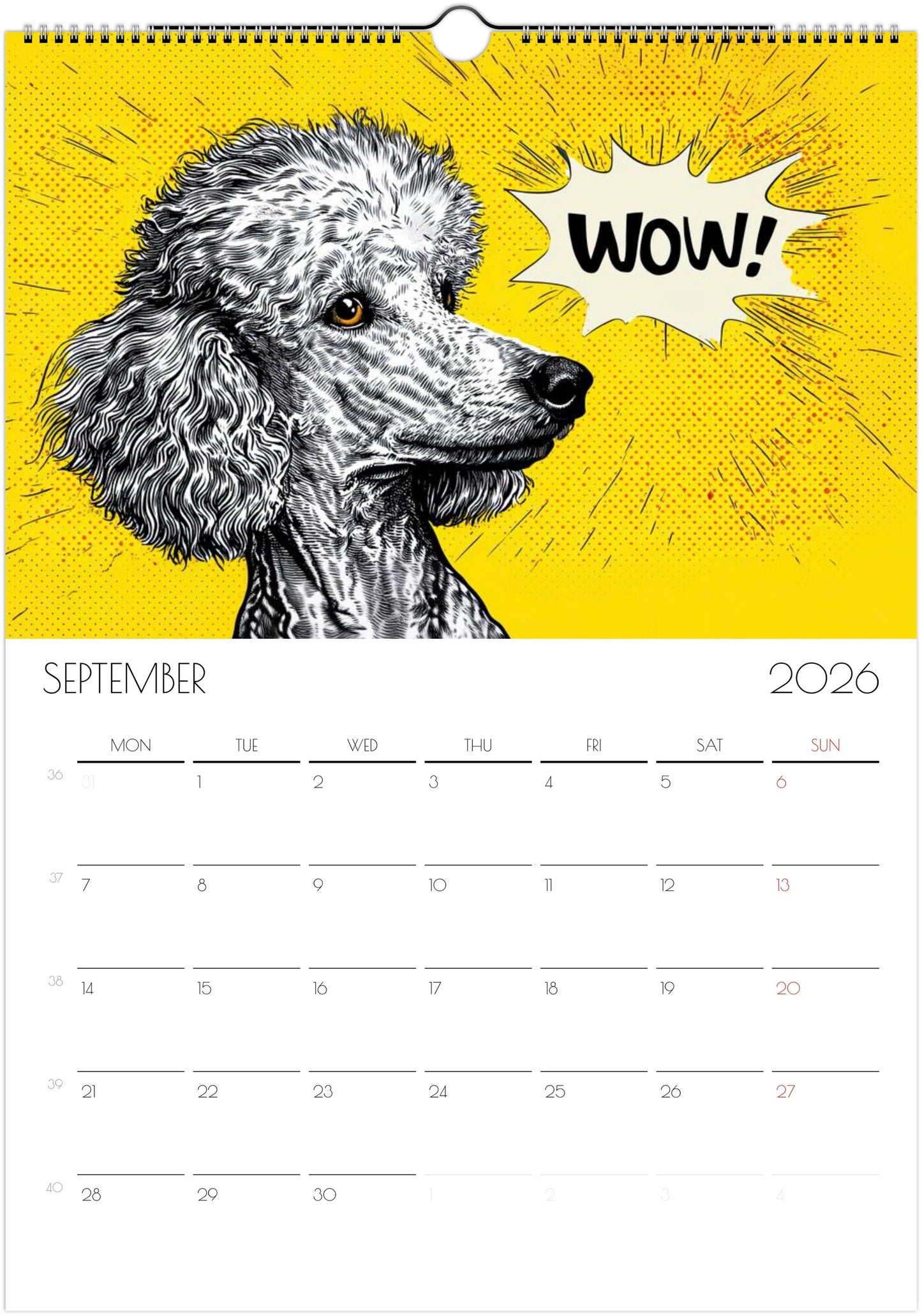 2026 Poodle Wall Planner – Artistic Dog Portrait Collection, 12-Month Printed Gift for Pet Lovers