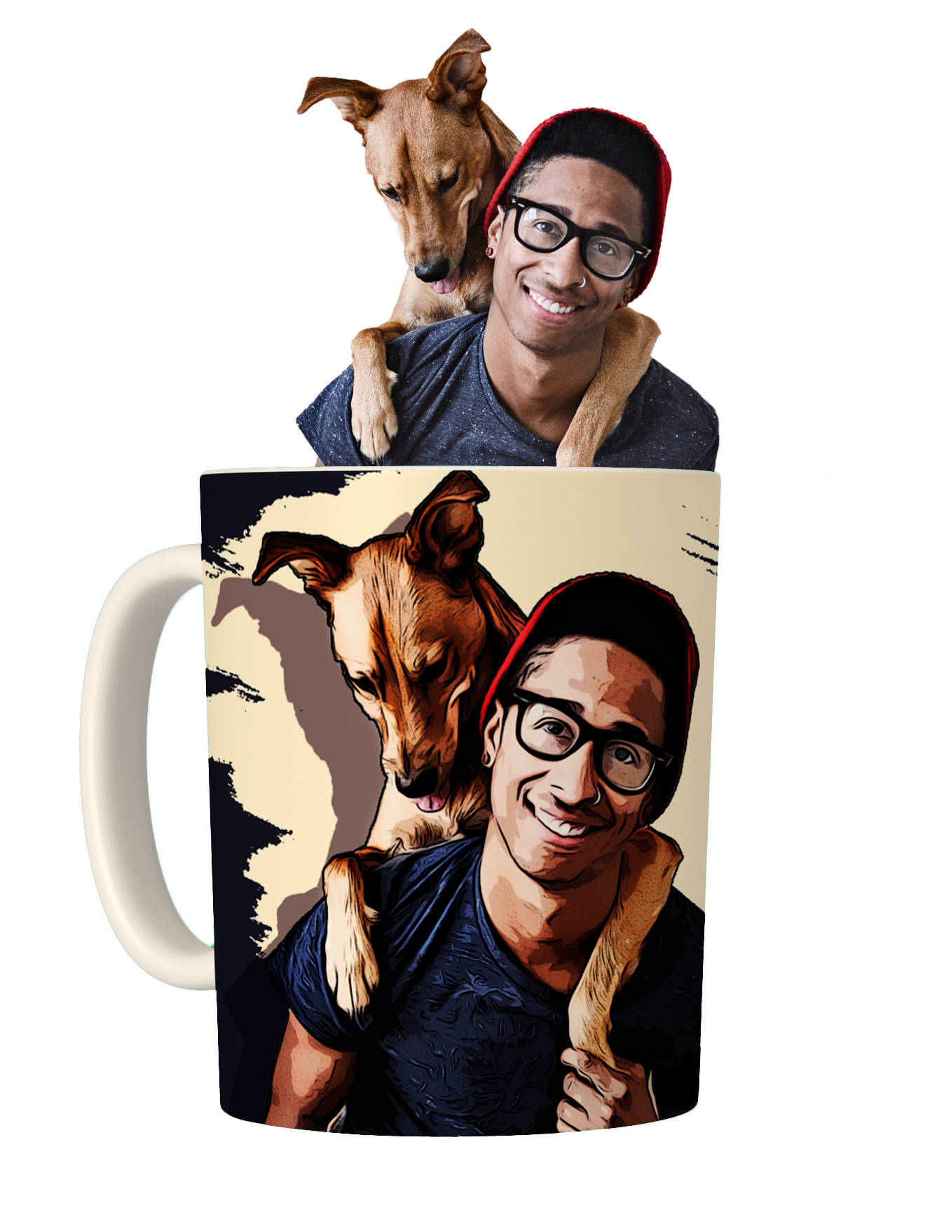 Custom Cartoon Pet Portrait  on a MUG- pet portrait custom,  Unique Personalised Gift - 11oz Ceramic Mug