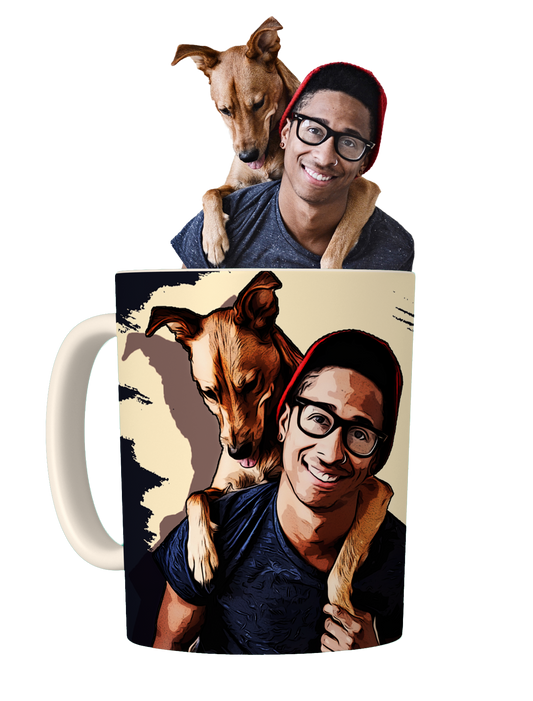 Custom Cartoon Pet Portrait  on a MUG- pet portrait custom,  Unique Personalised Gift - 11oz Ceramic Mug