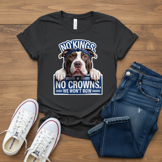 Pitbull Statement Tee | No Kings No Crowns | Bold Dog Graphic Shirt