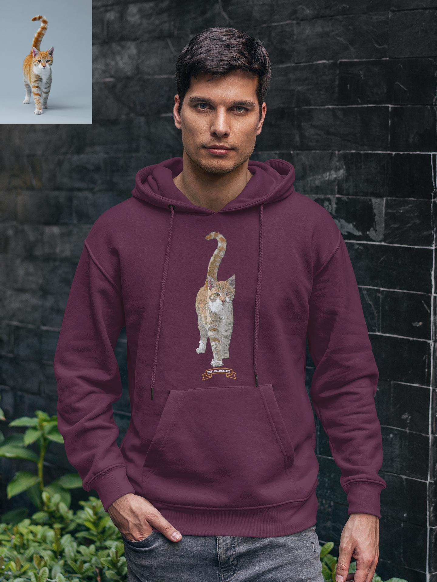 Custom Pet Portrait Hoodie - Personalized pet Photo on Sweatshirt with Pouch Pocket