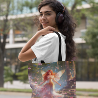 Blushing Fairy Enchantment Tote Bag: Pink Whimsical Design with Black Handles