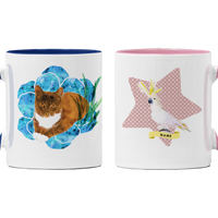 Watercolor Pet Portrait Mugs - Artistic, Personalized Drinkware -  with a colored rim and handle - 11oz Ceramic Mug
