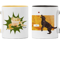 Watercolor Pet Portrait Mugs - Artistic, Personalized Drinkware -  with a colored rim and handle - 11oz Ceramic Mug
