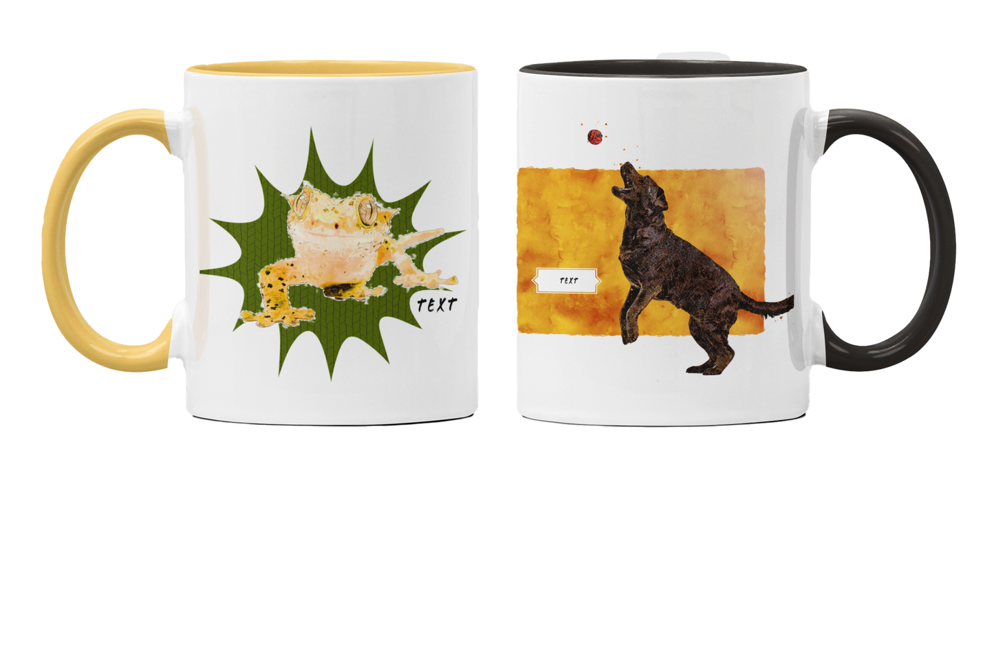 Watercolor Pet Portrait Mugs - Artistic, Personalized Drinkware -  with a colored rim and handle - 11oz Ceramic Mug