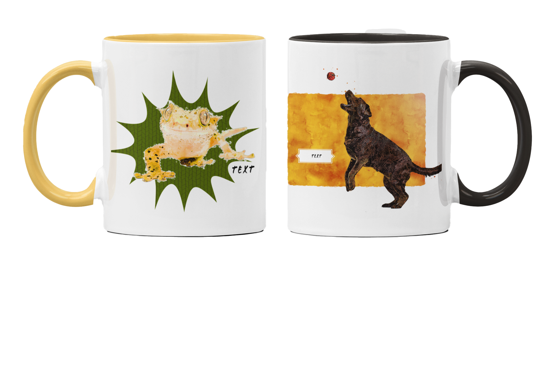 Watercolor Pet Portrait Mugs - Artistic, Personalized Drinkware -  with a colored rim and handle - 11oz Ceramic Mug