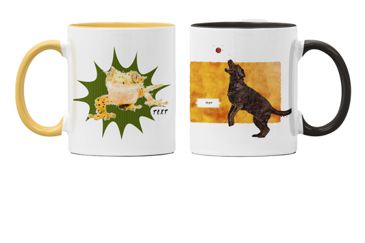 Watercolor Pet Portrait Mugs - Artistic, Personalized Drinkware -  with a colored rim and handle - 11oz Ceramic Mug
