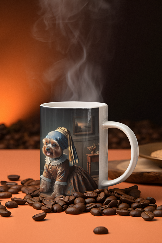 Yorkshire Terrier Art Mug - Vermeer Style 'Girl with a Pearl' Inspired Coffee Cup, 11oz Ceramic