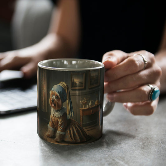 Yorkshire Terrier Art Mug - Vermeer Style 'Girl with a Pearl' Inspired Coffee Cup, 11oz Ceramic